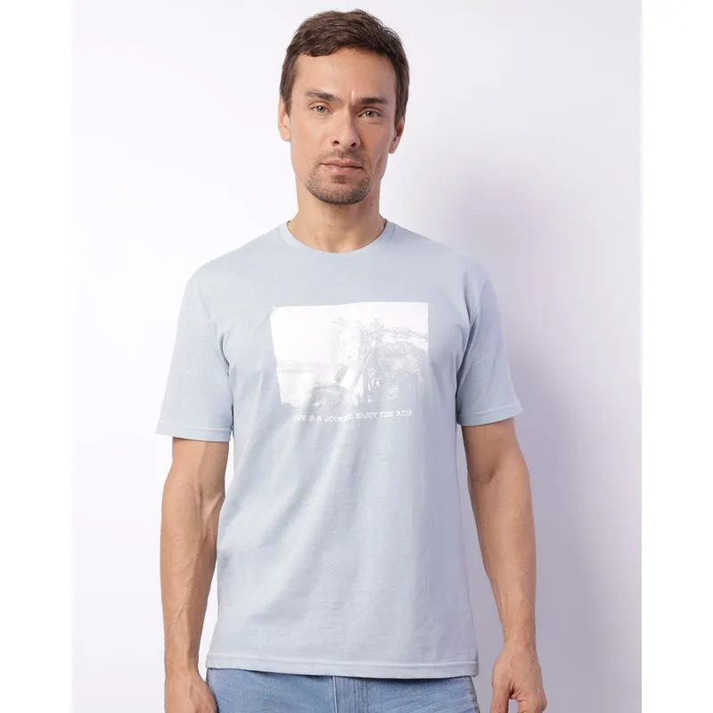 Camiseta Masculina Manga Curta Estampa Moto Azul G