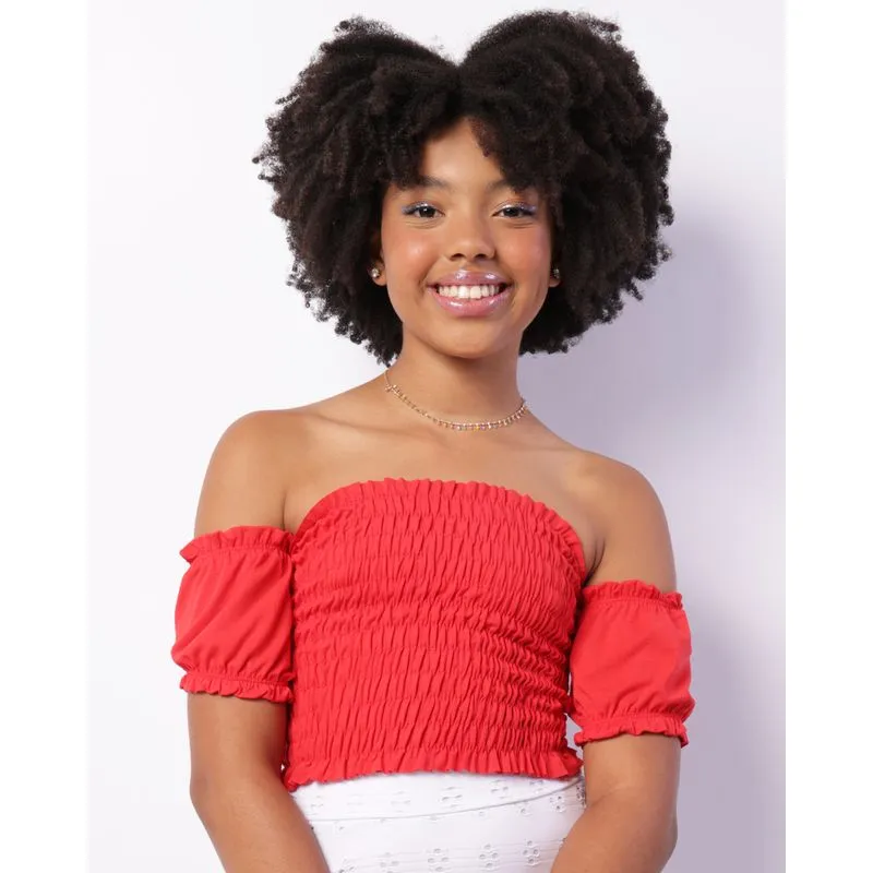 Blusa Juvenil Cropped Lastex Viscose Vermelha 12