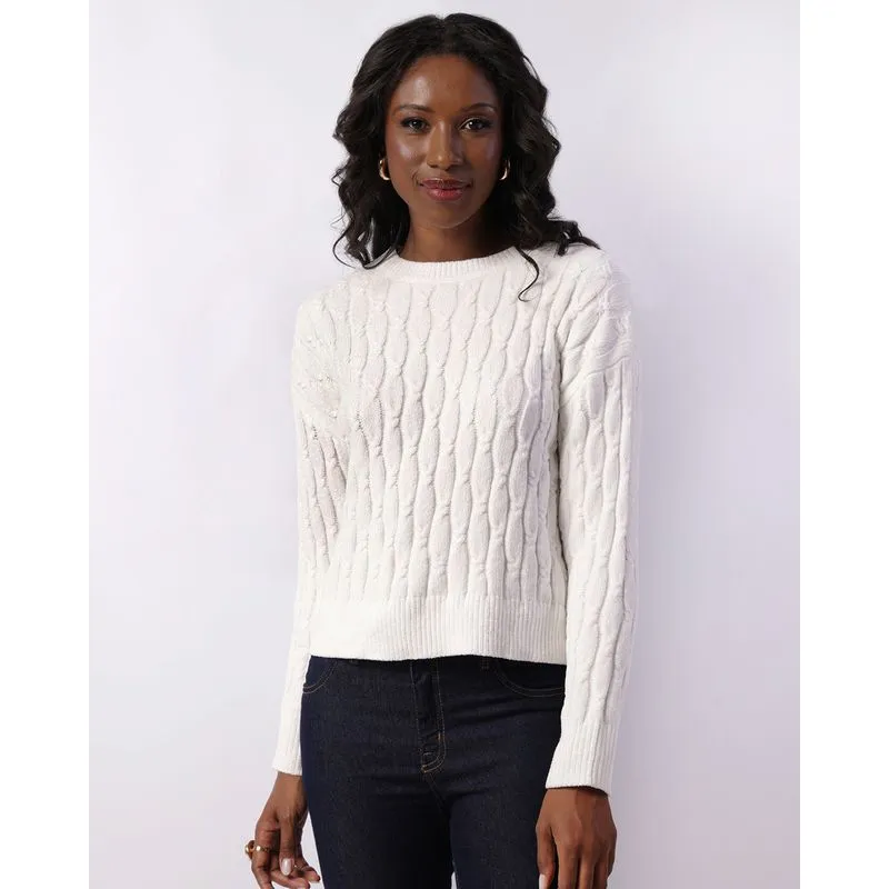 Suéter Feminino Tricô Chenille Trançado Branco P