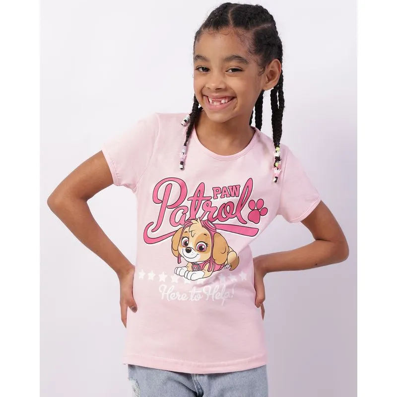 Camiseta Infantil Patrulha Canina Skye Manga Curta Rosa 4