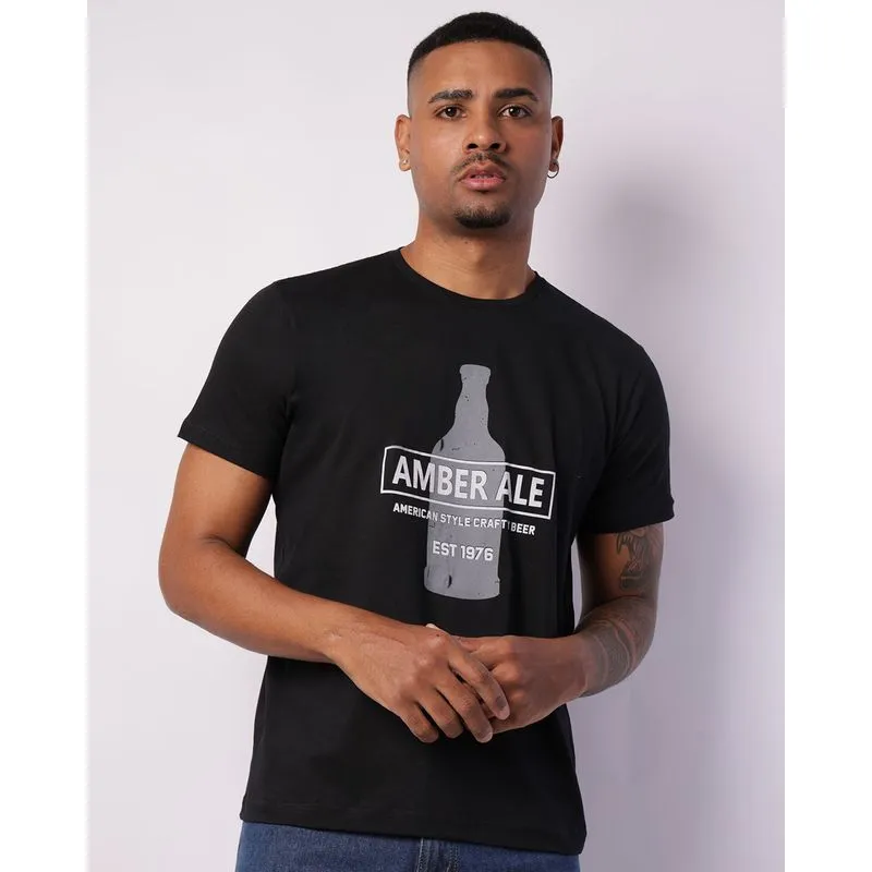 Camiseta Masculina com Estampa Manga Curta Preta M