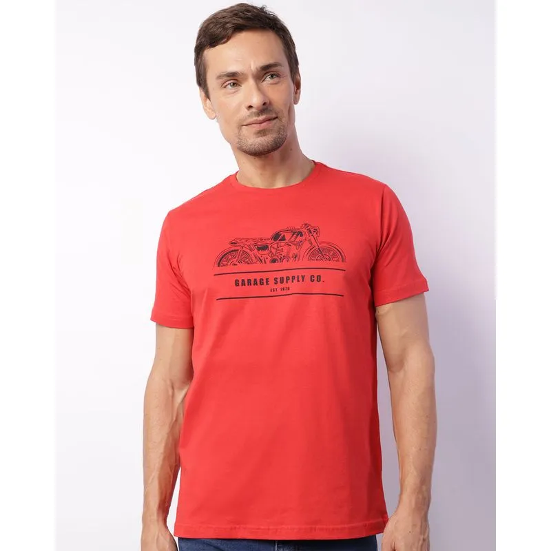 Camisa Masculina Manga Curta Estampa Garage Supply Co. Vermelha M