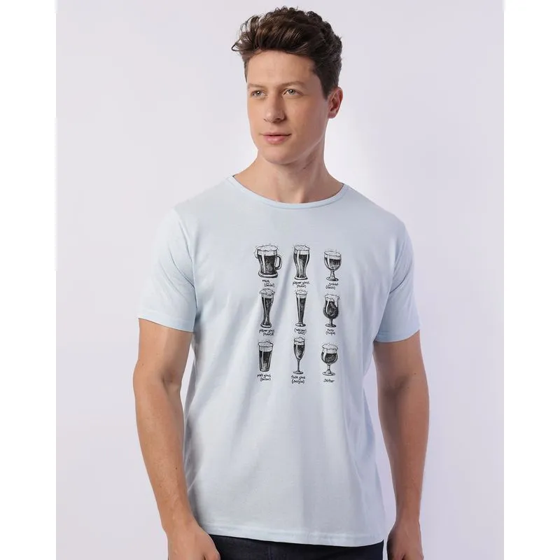 Camiseta Masculina Manga Curta Estampa Drinks Azul P