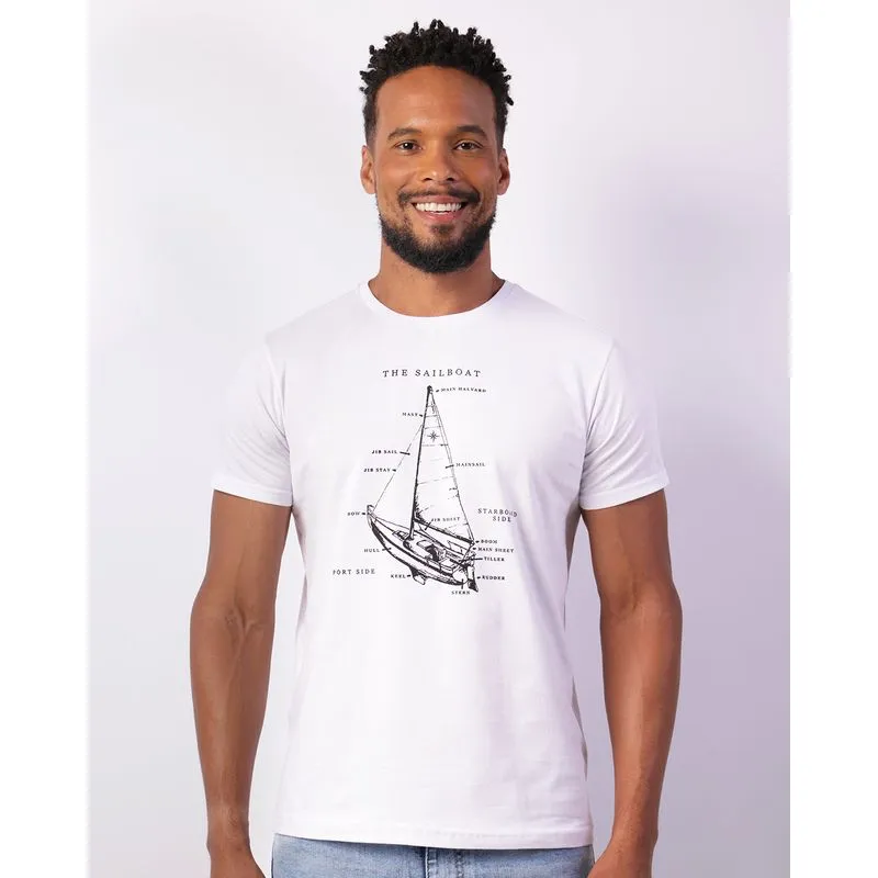 Camiseta Masculina Manga Curta Estampa The Sailboat Branca M