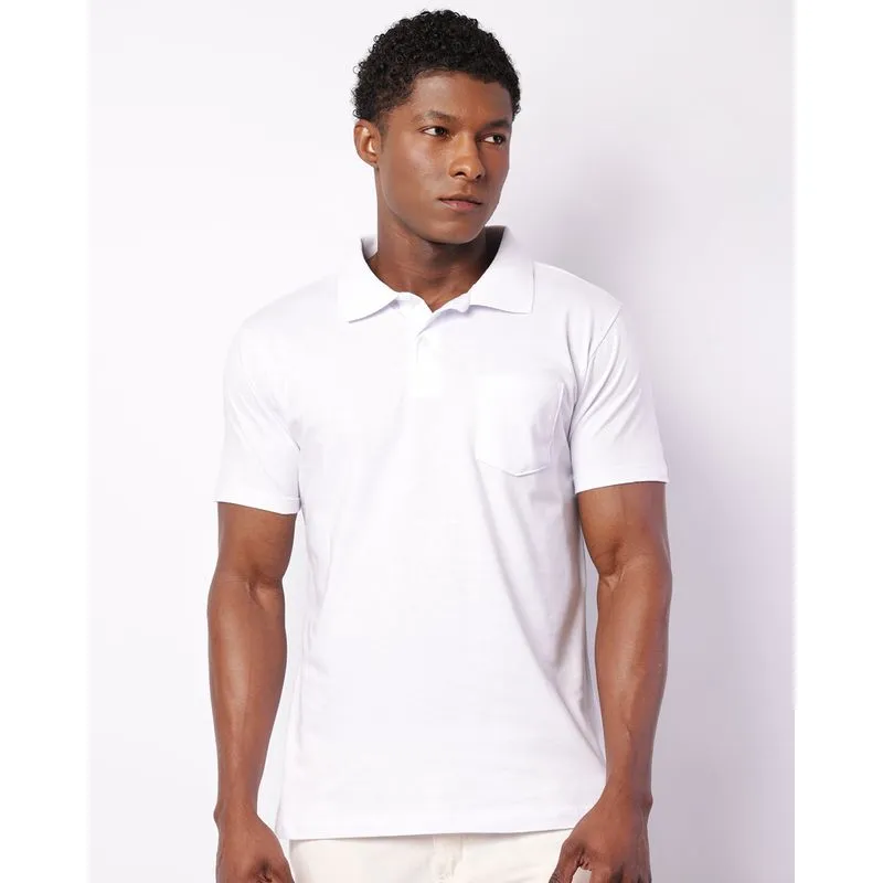 Camisa Polo Masculina Manga Curta Com Bolso Branca M