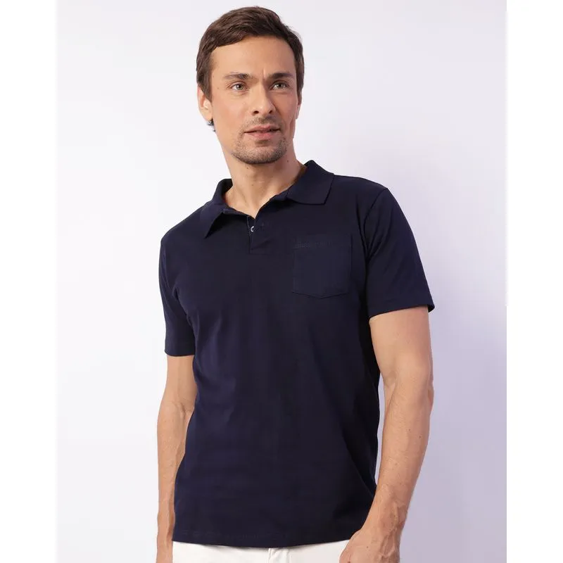 Camisa Polo Masculina Manga Curta Bolso Marinho G