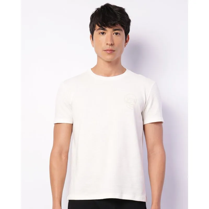 Camiseta Masculina Texturizada Estampa Caveira Manga Curta Off White G