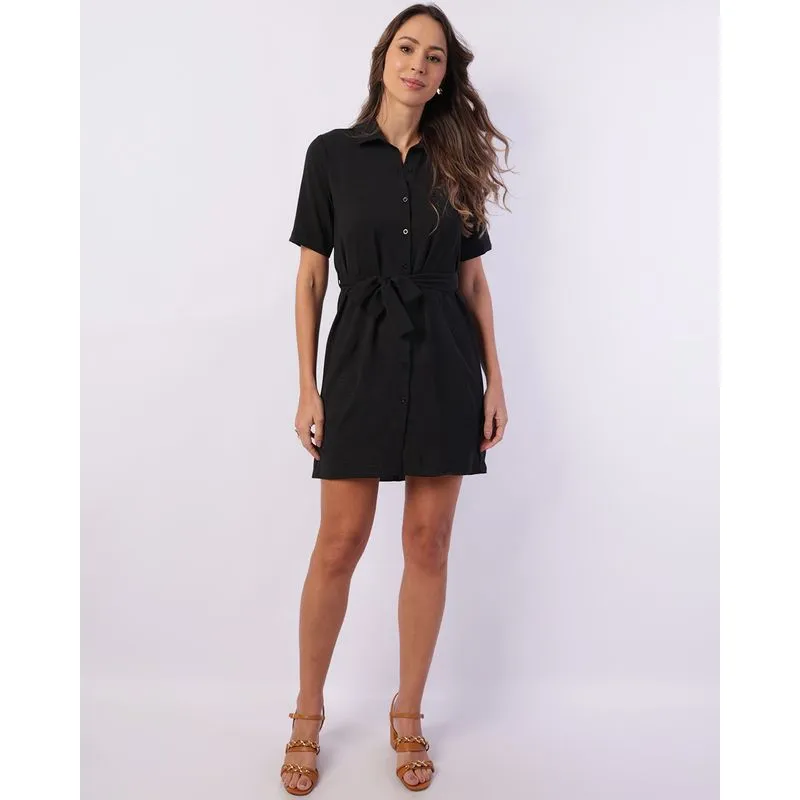 Vestido Feminino Berry & Co. Chemise com Botões Preto GG