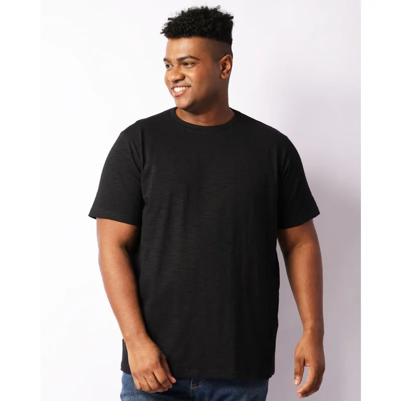 Camiseta Plus Size Masculina Manga Curta Flamê Preta G3