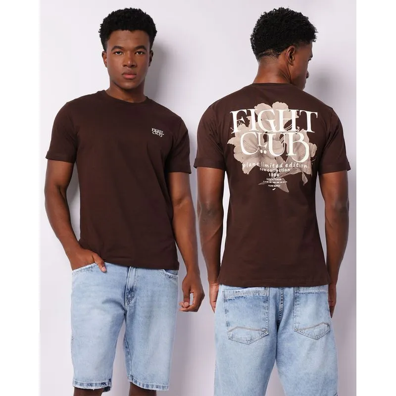 Camiseta Masculina Manga Curta Estampa Fight Club Marrom P