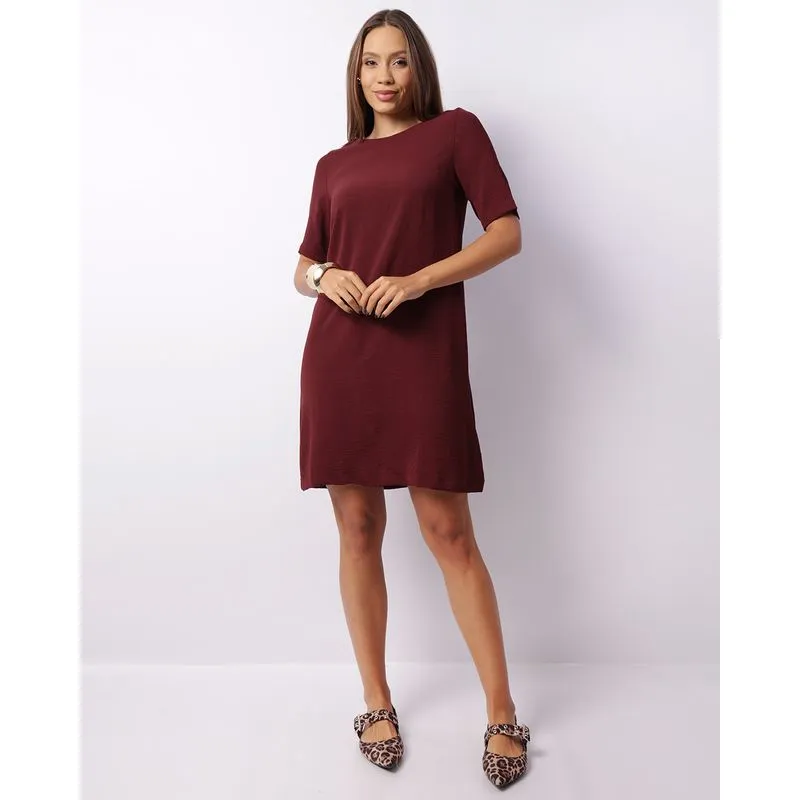 Vestido Feminino Curto Berry & Co. Básico Manga Curta Vinho M