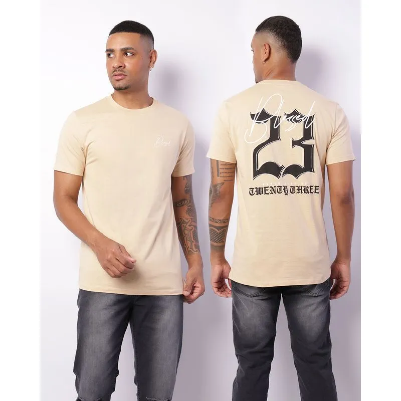 Camiseta Masculina Manga Curta Estampa Frente Costas Bege GG