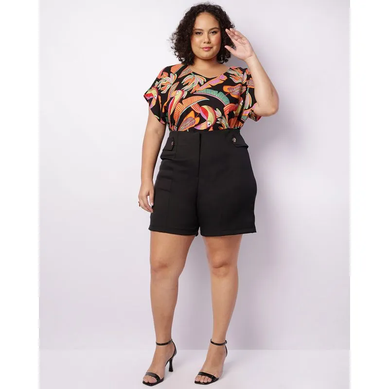 Short Plus Size Feminino Curto Alfaiataria Preto G1