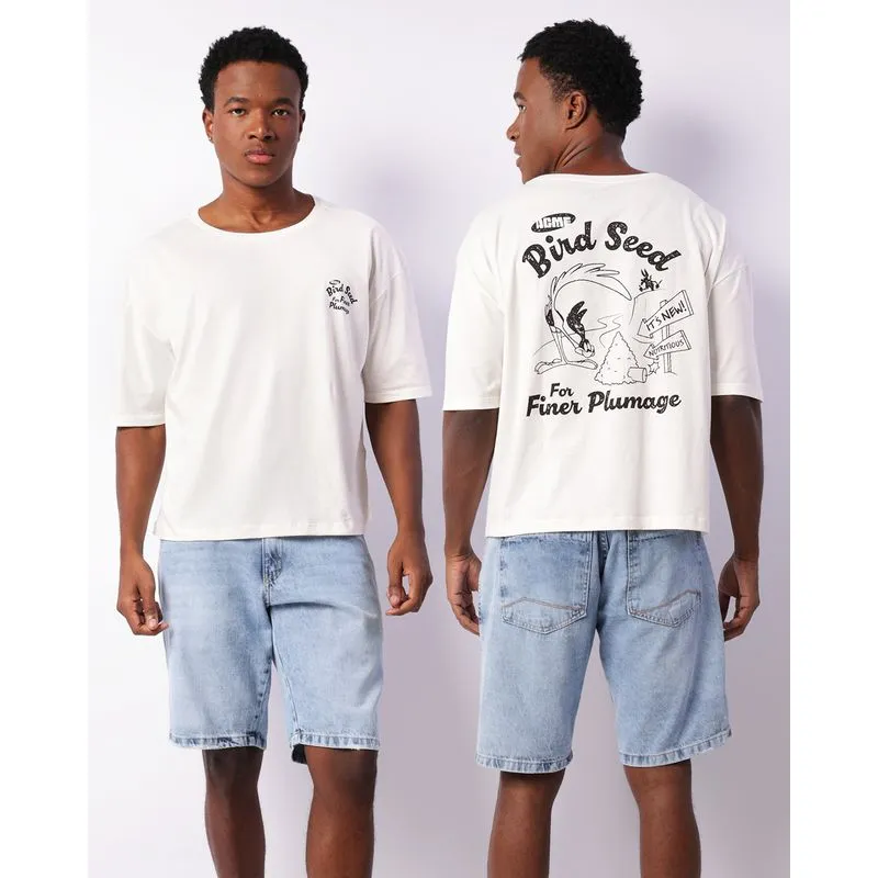 Camiseta Box Masculina Looney Tunes Manga Curta Off White M