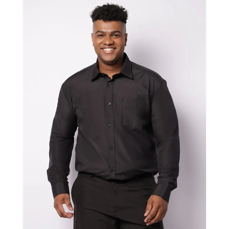 Camisa Plus Size Masculina Manga Longa Com Bolso Preta 6