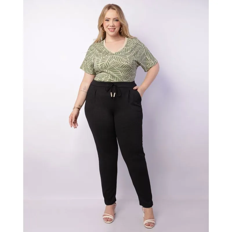 Calça Plus Size Feminina Texturizada Bolsos Preta G1