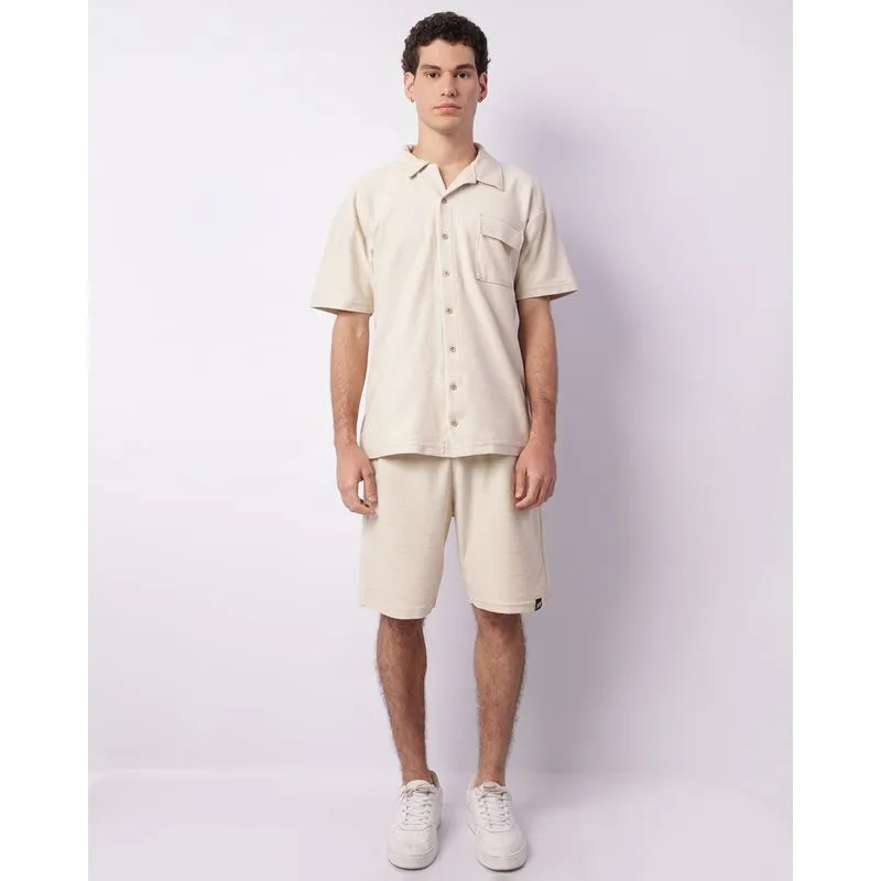 Bermuda Masculina Reta Texturizada Com Cordão Bege GG