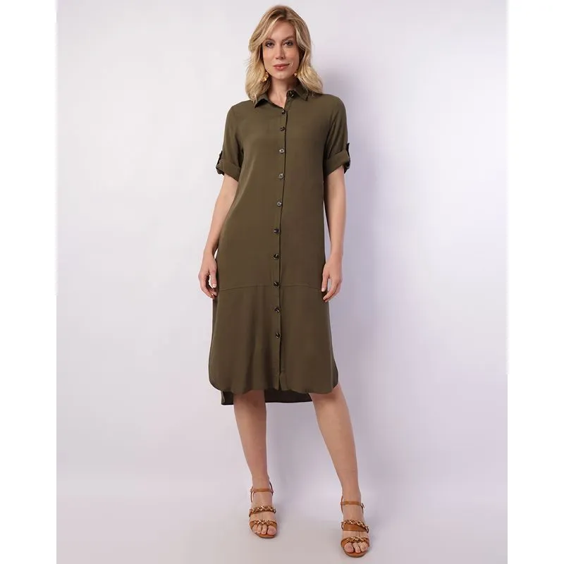 Vestido Feminino Chemise Midi Berry & Co. com Botões Verde GG
