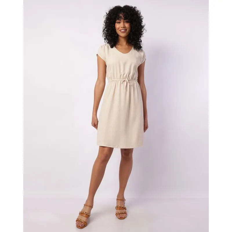 Vestido Feminino Berry & Co. Curto Viscose Amarração Bege P
