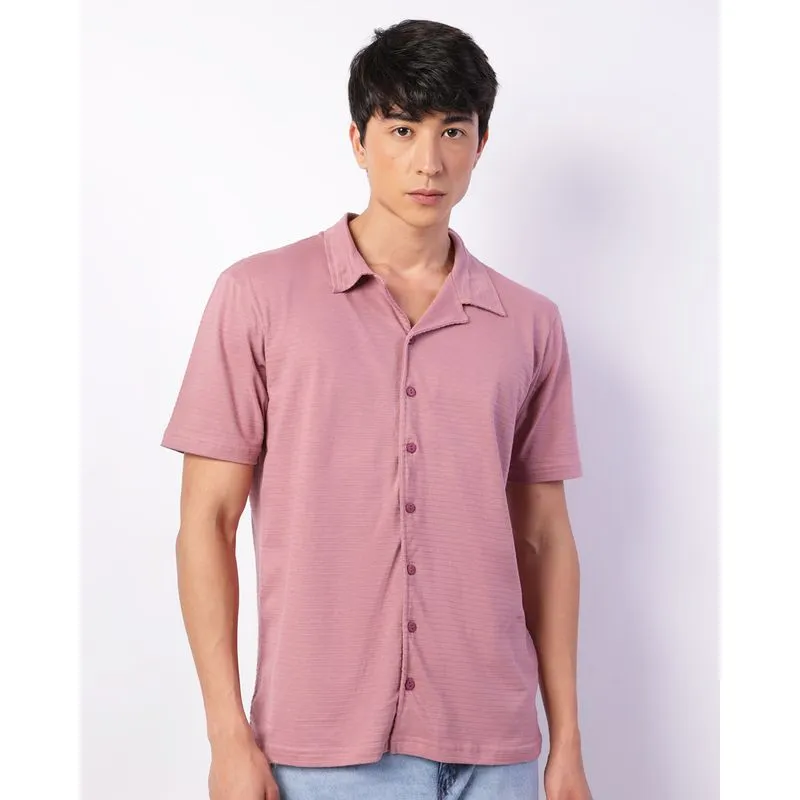 Camisa Masculina Manga Curta Texturizada Rosa GG