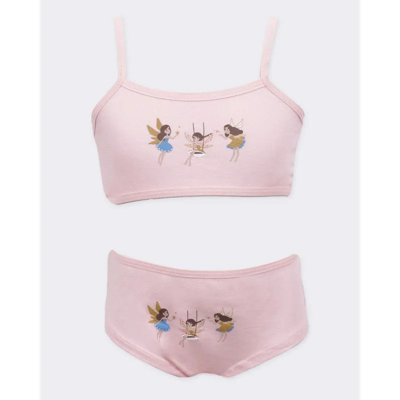 Conjunto Lingerie Infantil Sem Bojo Estampa Fadas Rosa 6
