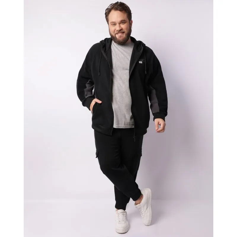 Calça Moletom Plus Size Masculina Jogger Bolsos Cargo Preta G2
