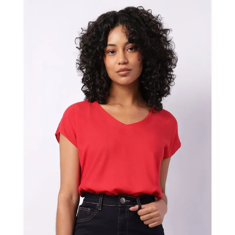 Blusa Feminina Berry & Co. Decote V Estampada Vermelha GG