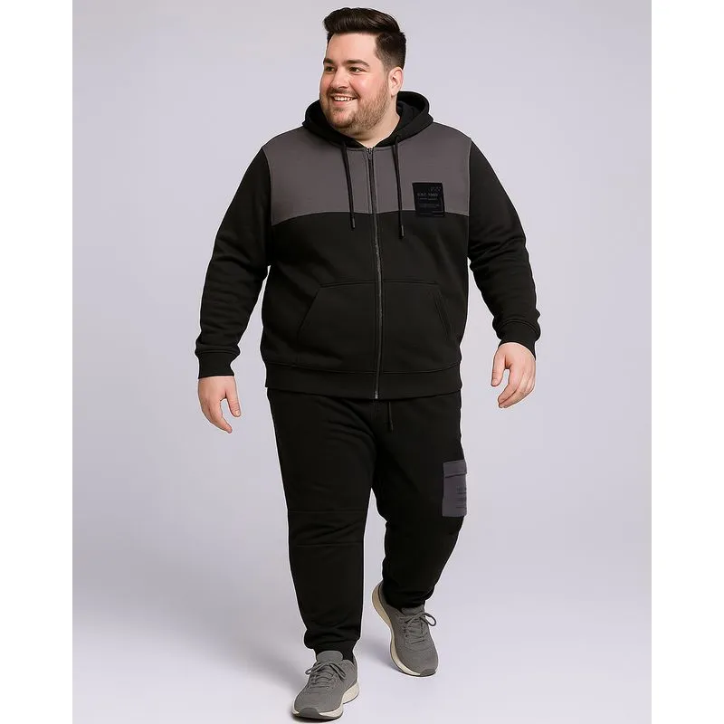 Calça Moletom Plus Size Masculina Jogger Bolso Cargo Preta G3