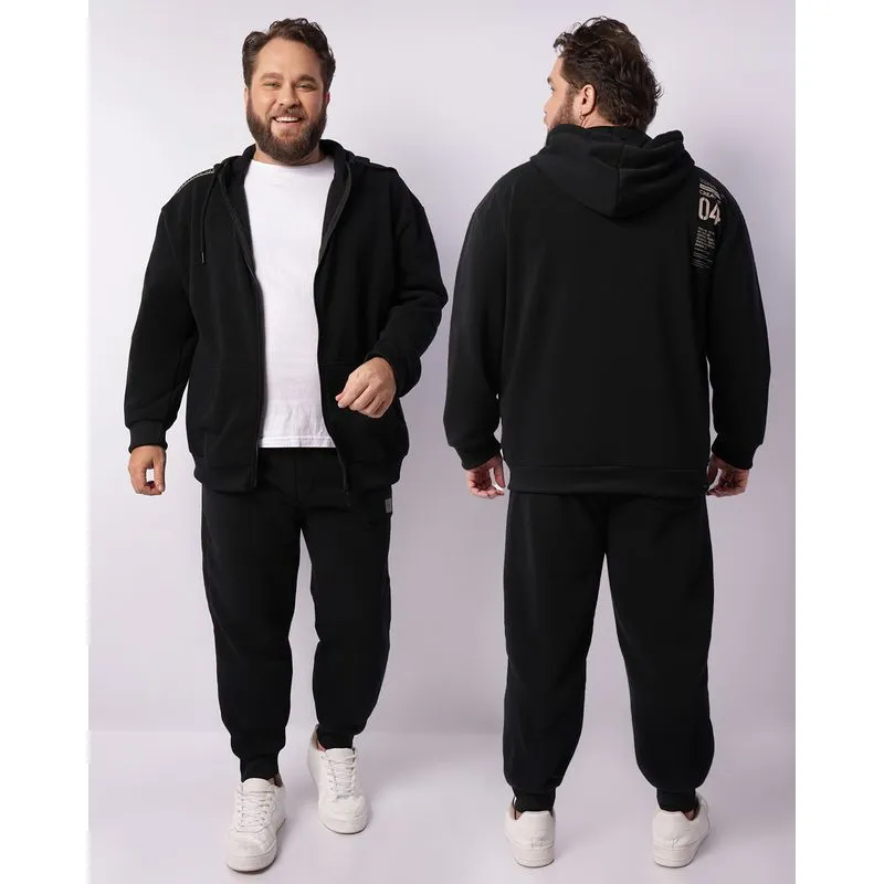 Jaqueta Moletom Plus Size Masculina Estampa Nas Costas Preta G3