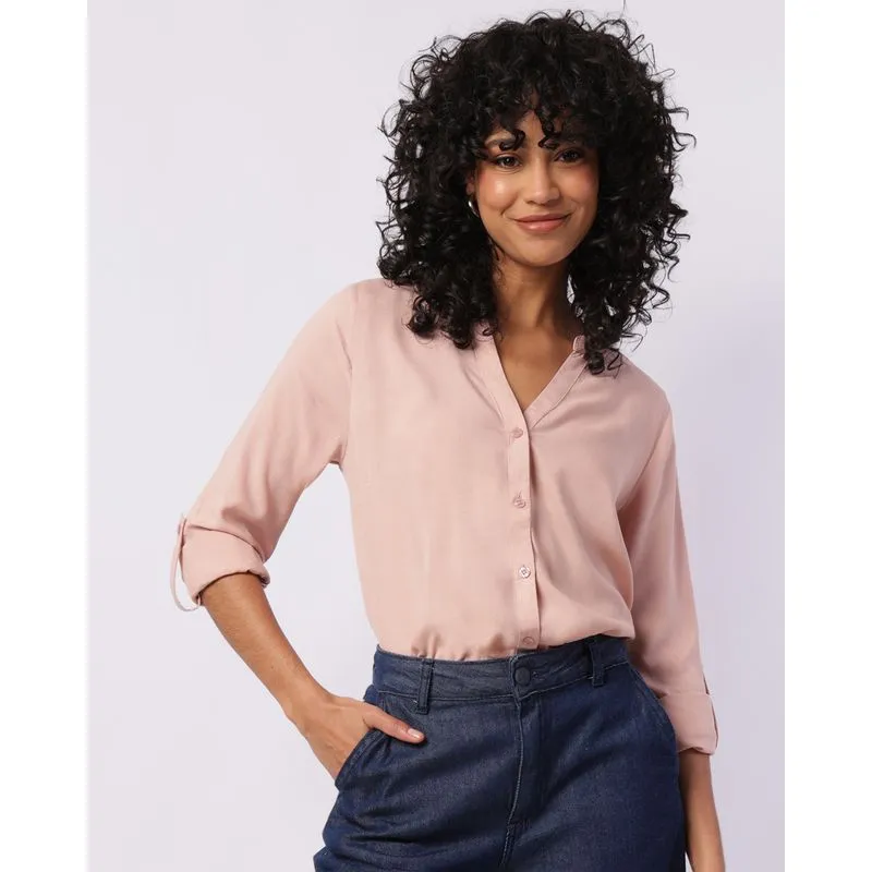 Camisa Feminina Berry & Co. Viscose Gola Padre Manga Longa Rosa M