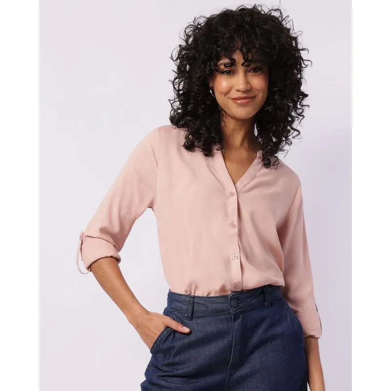 Camisa Feminina Berry & Co. Viscose Gola Padre Manga Longa Rosa G