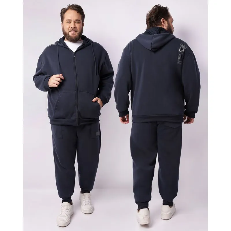 jaqueta Moletom Plus Size Masculina Com Estampa E Capuz Marinho G3