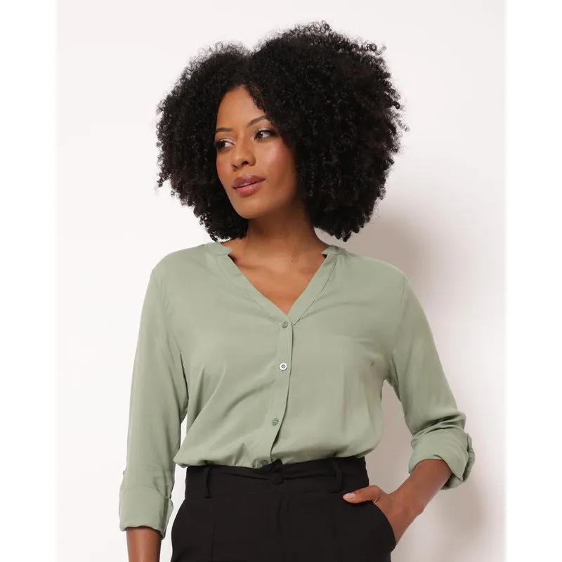 Camisa Feminina Berry & Co. Viscose Manga Longa Verde GG