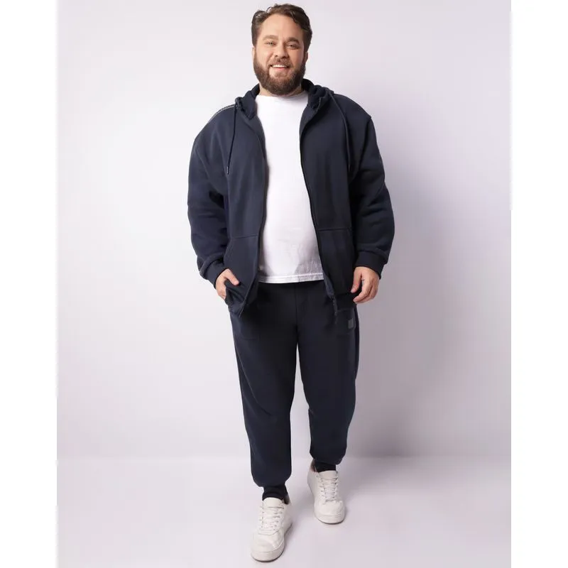 Calça Moletom Plus Size Masculina Jogger Com Bolsos Marinho G2