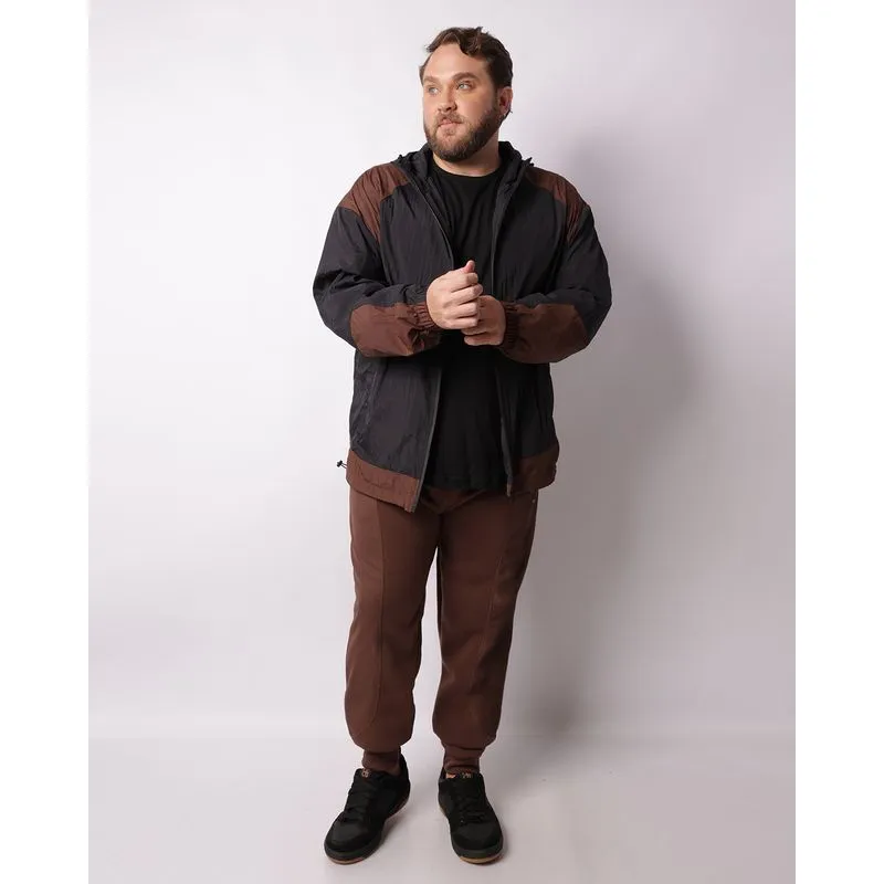 Calça Moletom Plus Size Masculina Jogger Recortes Marrom G1
