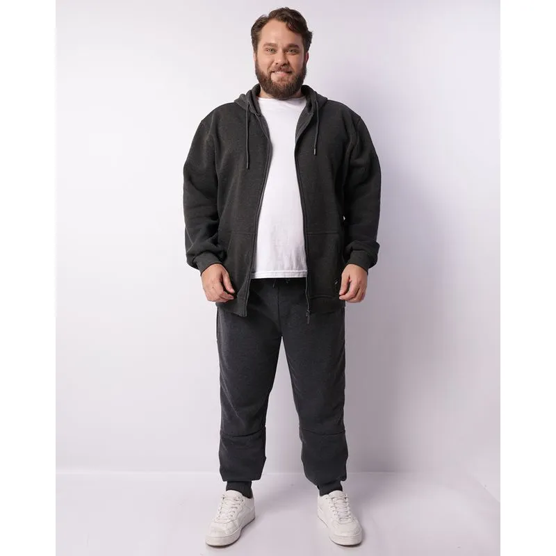 Calça Moletom Plus Size Masculina Jogger Recortes Com Bolsos Cinza G3
