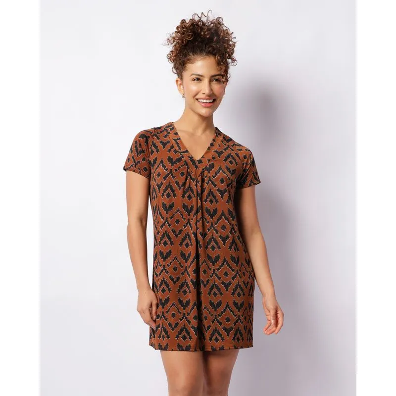 Camisola Feminina Manga Curta Liganete Estampada Marrom GG