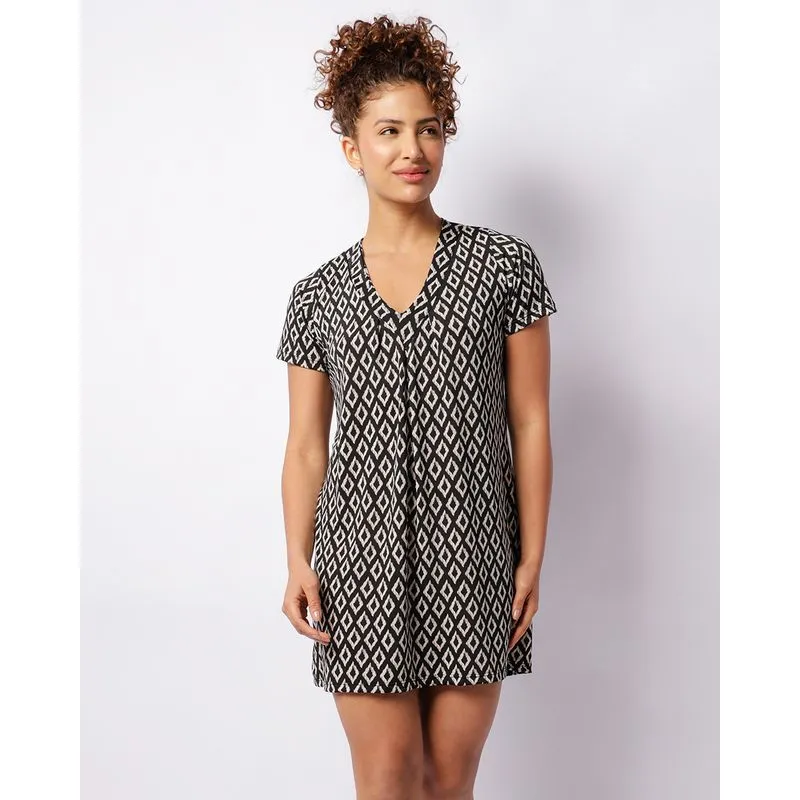 Camisola Feminina Manga Curta Liganete Estampada Preta GG