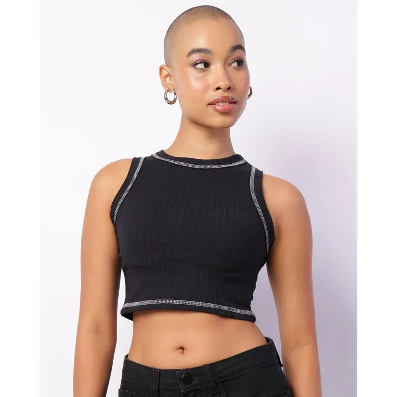 Regata Feminina Cropped Texturizada Preta M