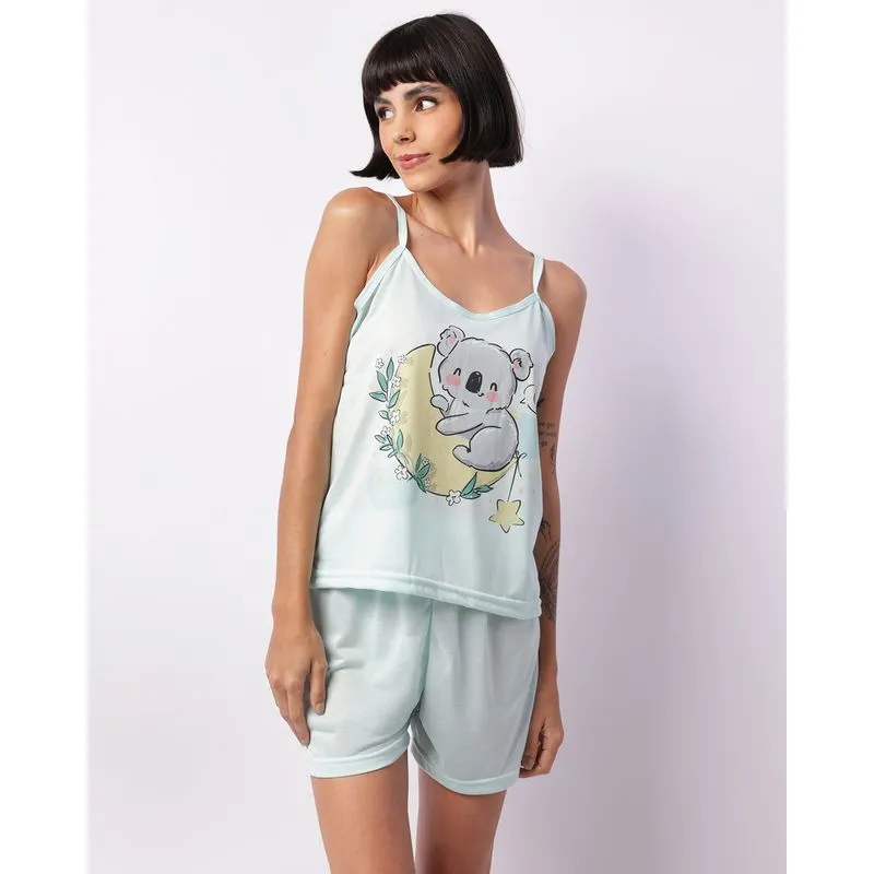 Pijama Feminino Alcinha Curto Estampado Verde M