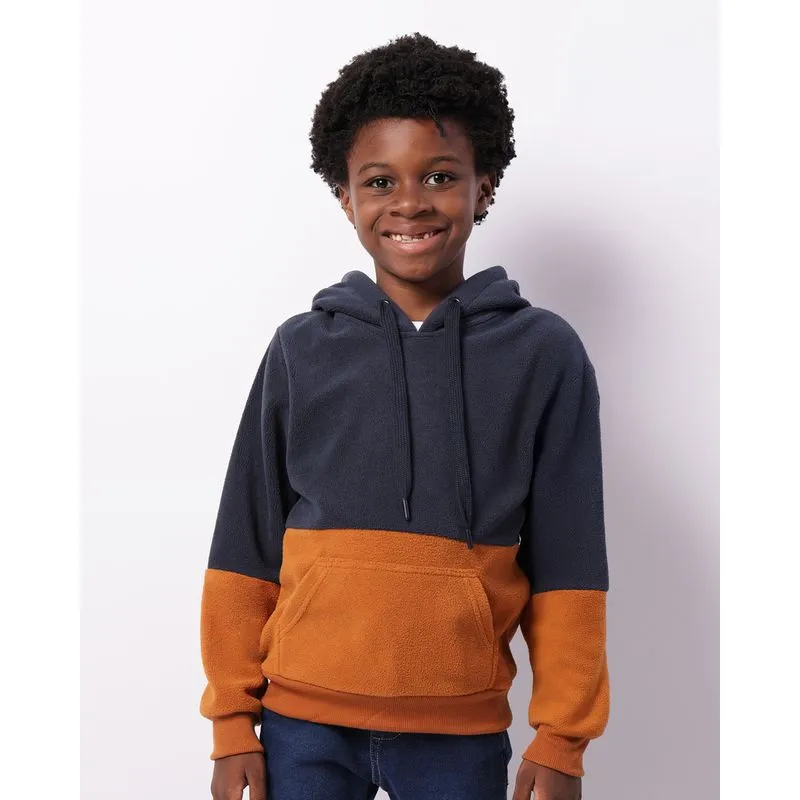 Blusão Infantil Helanca Fleece Bolso Canguru Com Capuz Marinho 6