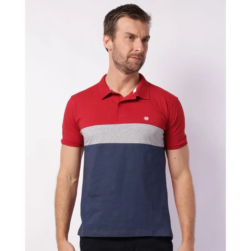 Camisa Polo Masculina Algodão Analogy com Recortes Vermelha GG