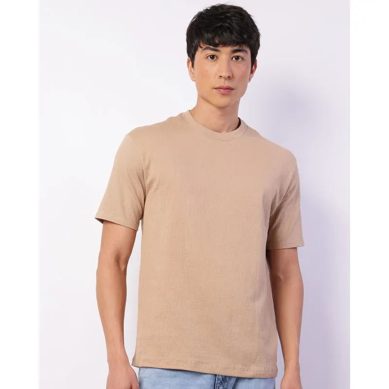 Camiseta Masculina Texturizada Manga Curta Bege M