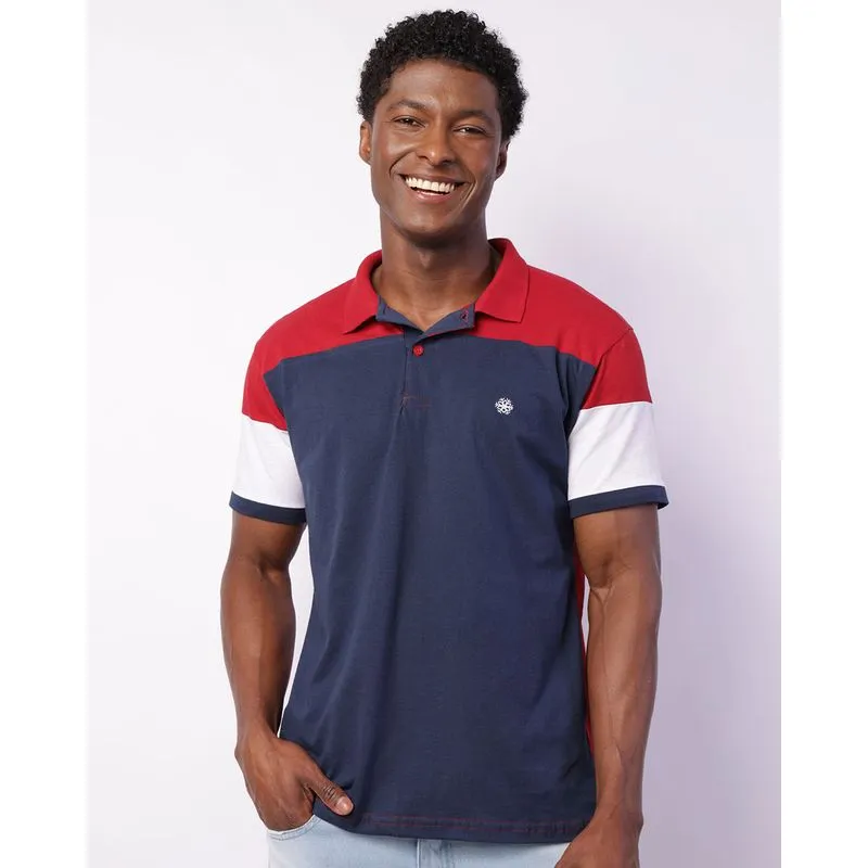 Camisa Polo Masculina Manga Curta Recortes Bordado Vermelha G