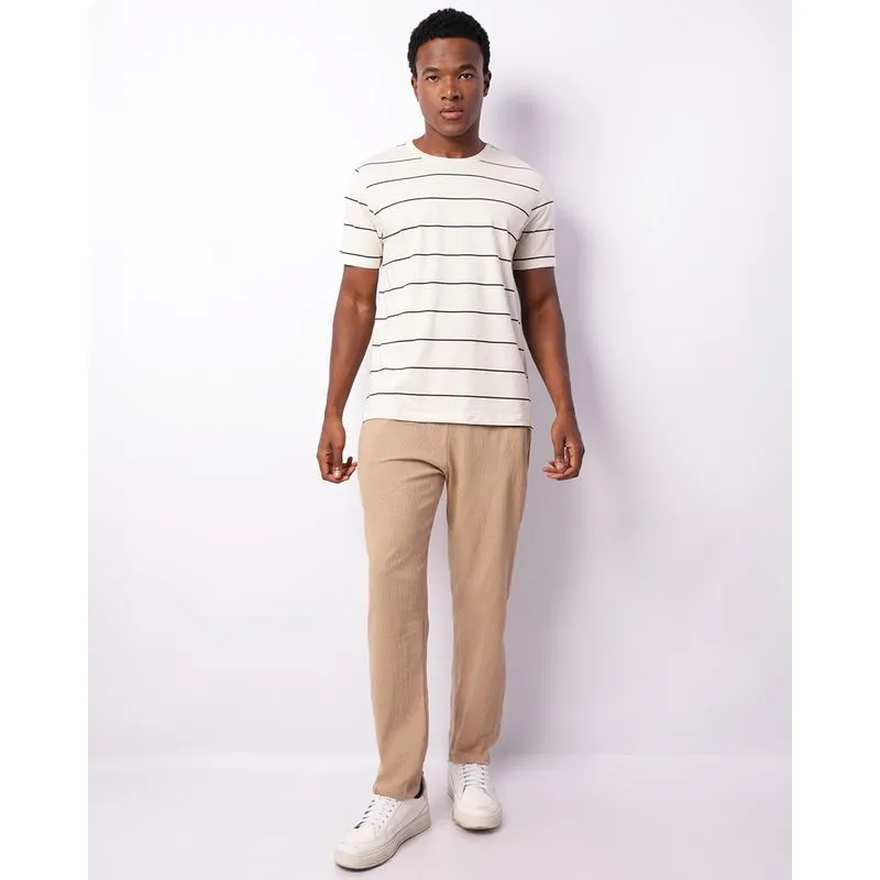 Calça Masculina Reta Texturizada Com Bolsos Bege GG
