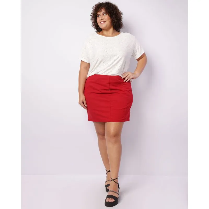 Saia Sarja Plus Size Feminina com Zíper Vermelha 54