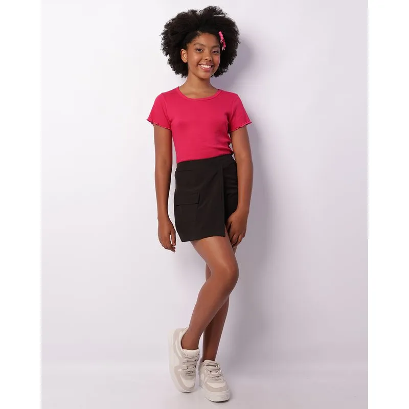 Short Saia Juvenil Curto Com Bolso Preto 12