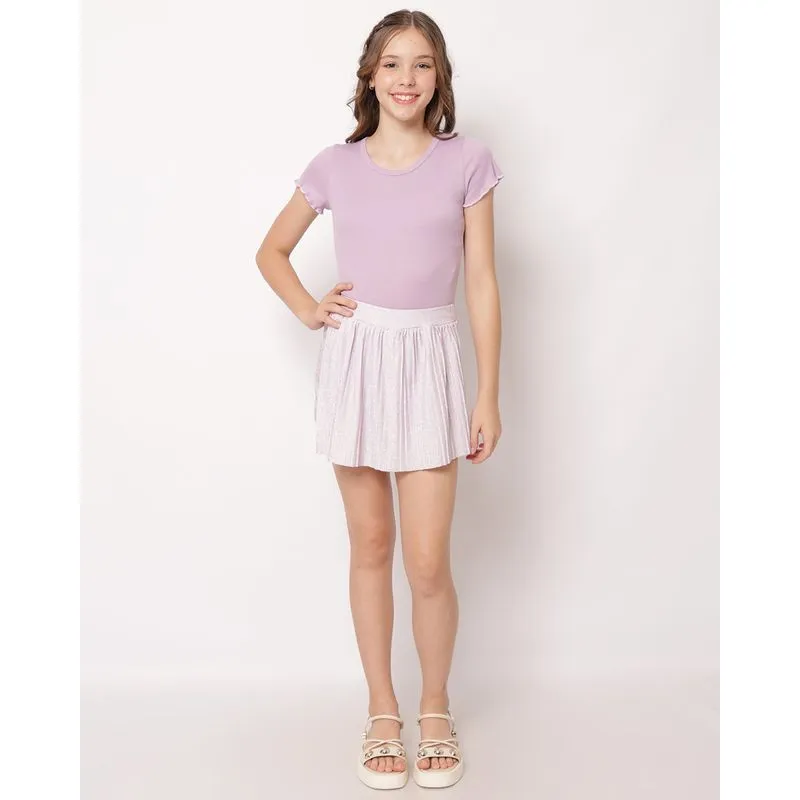Short Saia Juvenil Lurex Plissada Lilás 12