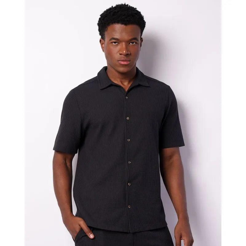 Camisa Masculina Manga Curta Texturizada Quadrile Preta G