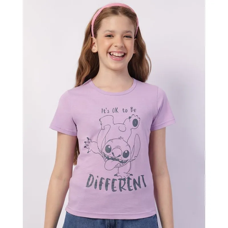 Camiseta Juvenil Algodão Disney Stitch Manga Curta Lilás 12